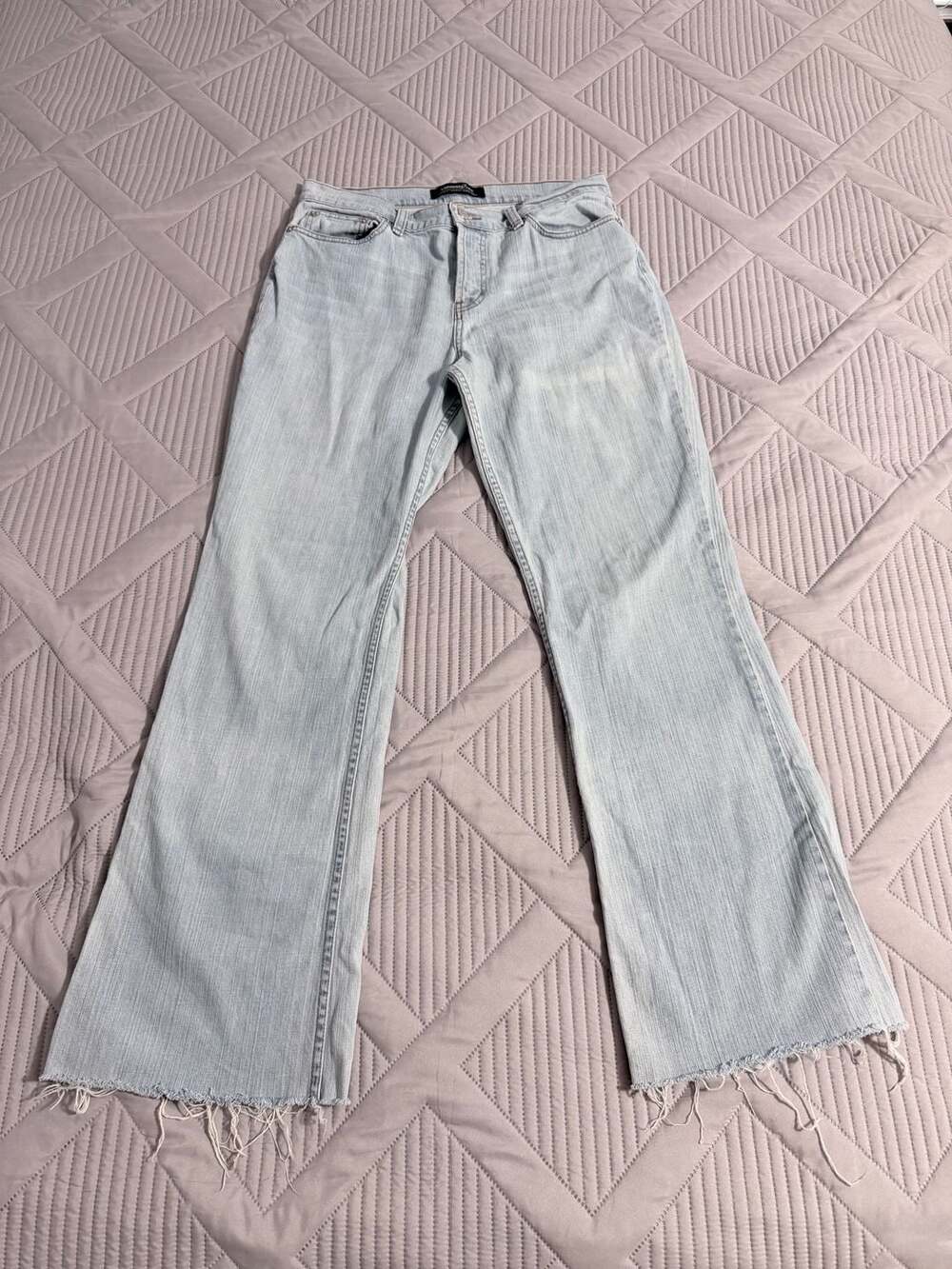 London Jean Women's Light Wash Stretch Flare Jeans with Raw Frayed Hem size 10